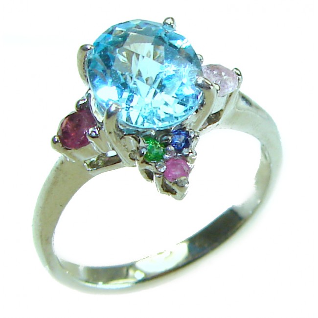 Oceansite 1.5 carat Fancy cut Swiss Blue Topaz .925 Sterling Silver handmade Ring size 6 1/2 - photo 3