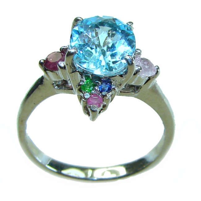 Oceansite 1.5 carat Fancy cut Swiss Blue Topaz .925 Sterling Silver handmade Ring size 6 1/2 - photo 2