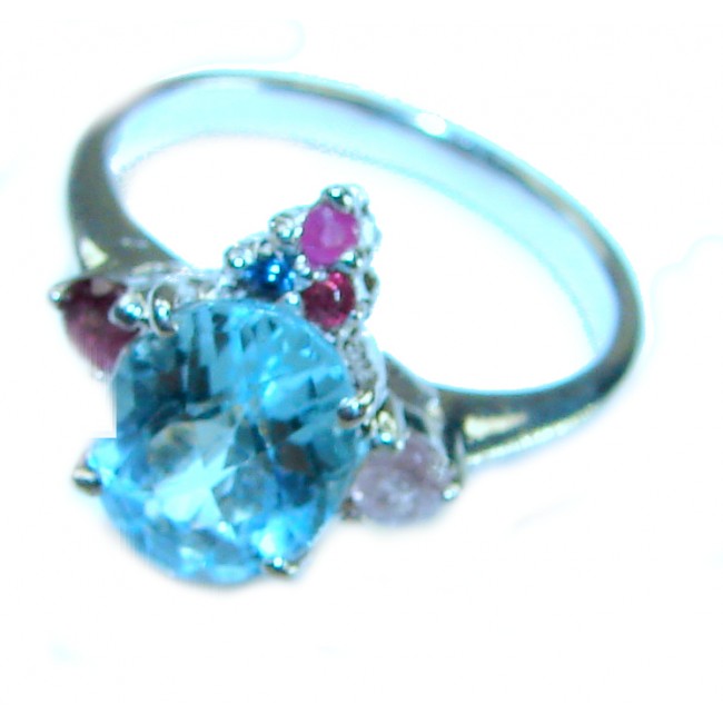 Oceansite 1.5 carat Fancy cut Swiss Blue Topaz .925 Sterling Silver handmade Ring size 6 1/2 - photo 1