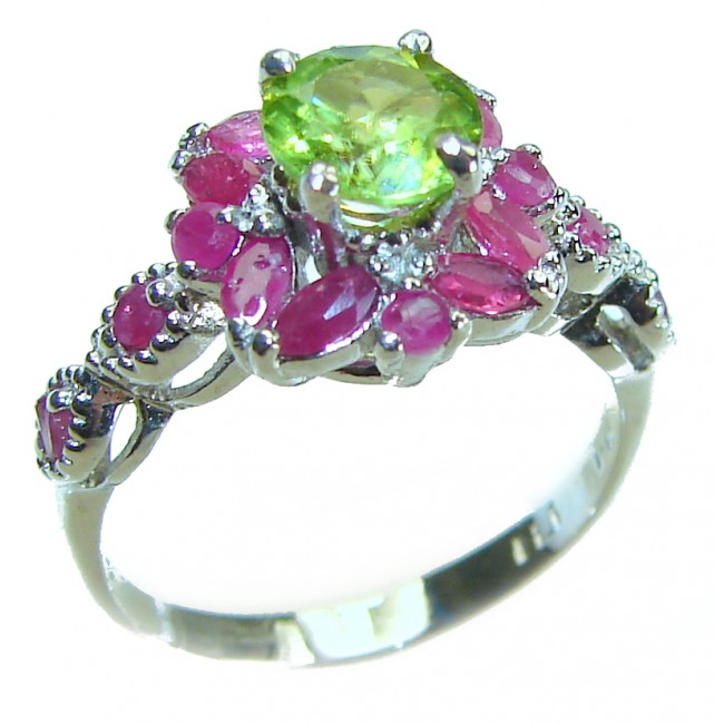 Authentic 1.2 carat Peridot Ruby .925 Sterling Silver handmade Ring s. 6 3/4
