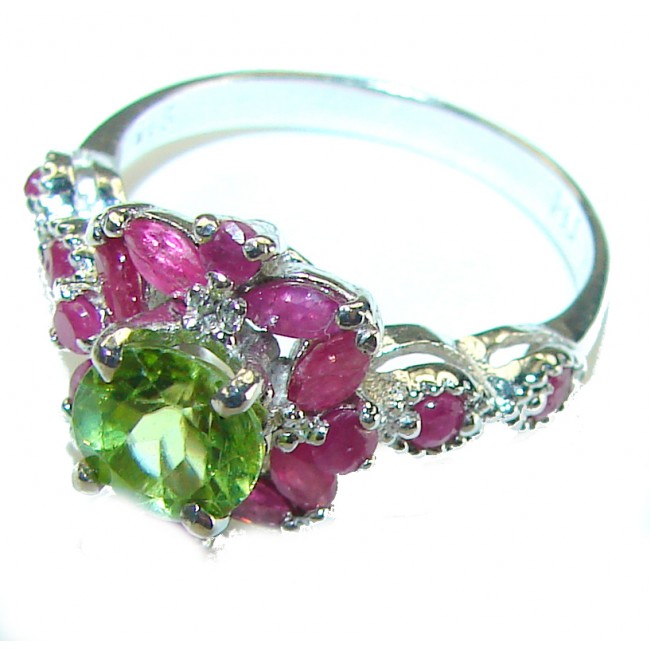 Authentic 1.2 carat Peridot Ruby .925 Sterling Silver handmade Ring s. 6 3/4