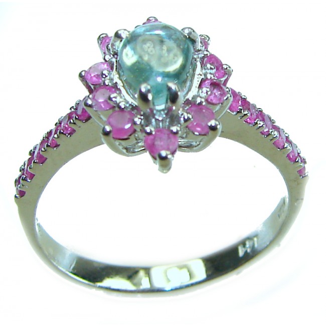 Splendid 0.9 carat Aquamarine Ruby .925 Sterling Silver Handcrafted Ring size 9 - photo 3