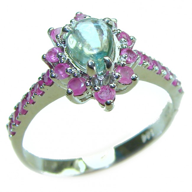 Splendid 0.9 carat Aquamarine Ruby .925 Sterling Silver Handcrafted Ring size 9 - photo 2