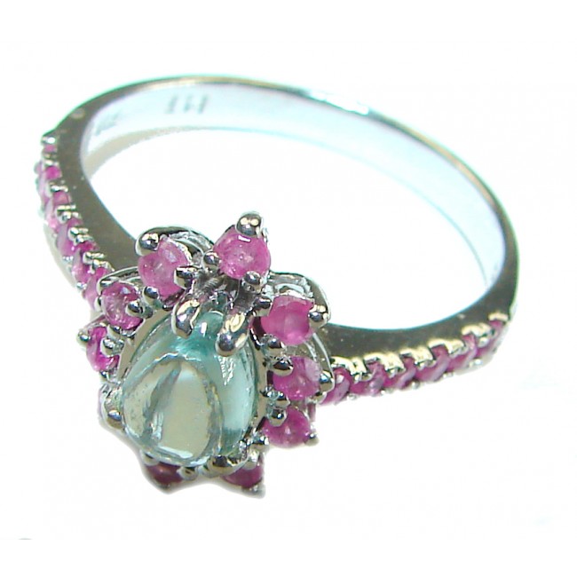 Splendid 0.9 carat Aquamarine Ruby .925 Sterling Silver Handcrafted Ring size 9 - photo 1