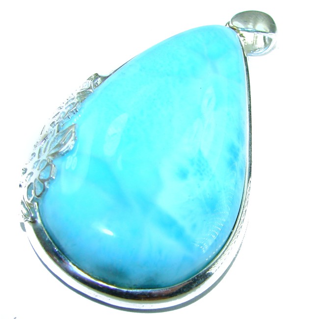 Very heavy 48.9 grams Natural Larimar from Dominican Republic .925 Sterling Silver handcrafted pendant - photo 2