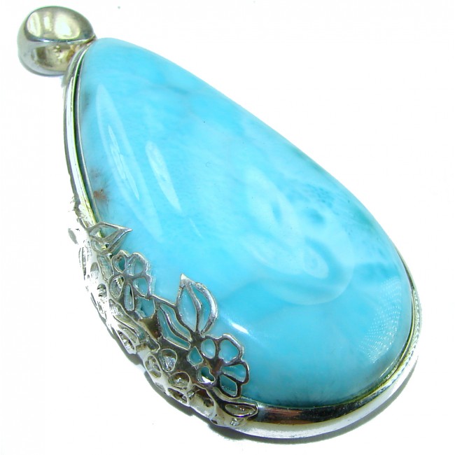 Very heavy 48.9 grams Natural Larimar from Dominican Republic .925 Sterling Silver handcrafted pendant - photo 1