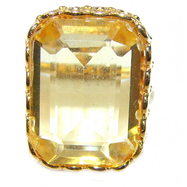 22.8 carat Genuine Lemon Quartz 14K Gold over .925 Sterling Silver handcrafted ring size 9 1/2 - photo 3