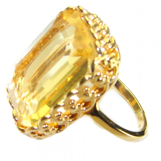 22.8 carat Genuine Lemon Quartz 14K Gold over .925 Sterling Silver handcrafted ring size 9 1/2 - photo 1