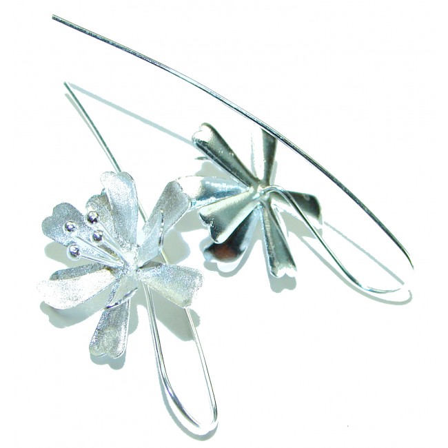Silver Flowers Italy made .925 Sterling Silver Earrings - photo 1