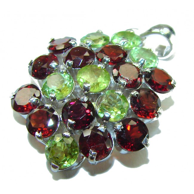 Precious Flower Genuine 17.2 carat Peridot Garnet .925 Sterling Silver handmade Pendant - photo 2