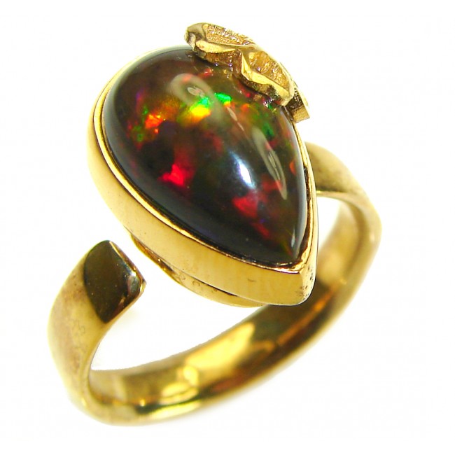 A COSMIC POWER Genuine 7.2 carat Black Opal 18K Gold over .925 Sterling Silver handmade Ring size 6