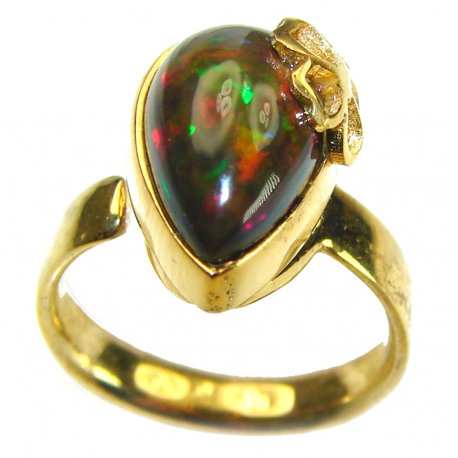 A COSMIC POWER Genuine 7.2 carat Black Opal 18K Gold over .925 Sterling Silver handmade Ring size 6