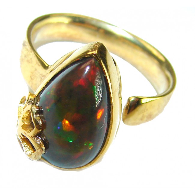 A COSMIC POWER Genuine 7.2 carat Black Opal 18K Gold over .925 Sterling Silver handmade Ring size 6