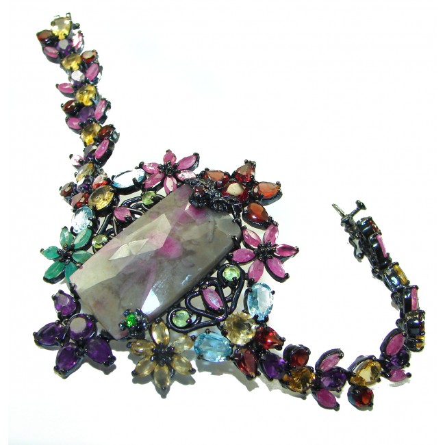 Dolce Vita - Precious Natural 172.5 carat Ruby Amethyst black rhodium over .925 Sterling Silver handcrafted bracelet - photo 3