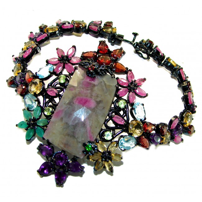 Dolce Vita - Precious Natural 172.5 carat Ruby Amethyst black rhodium over .925 Sterling Silver handcrafted bracelet - photo 2