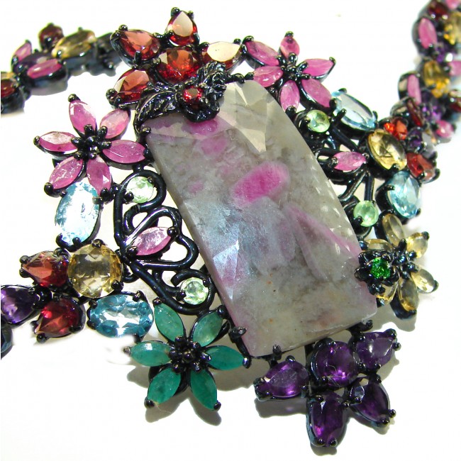 Dolce Vita - Precious Natural 172.5 carat Ruby Amethyst black rhodium over .925 Sterling Silver handcrafted bracelet - photo 1