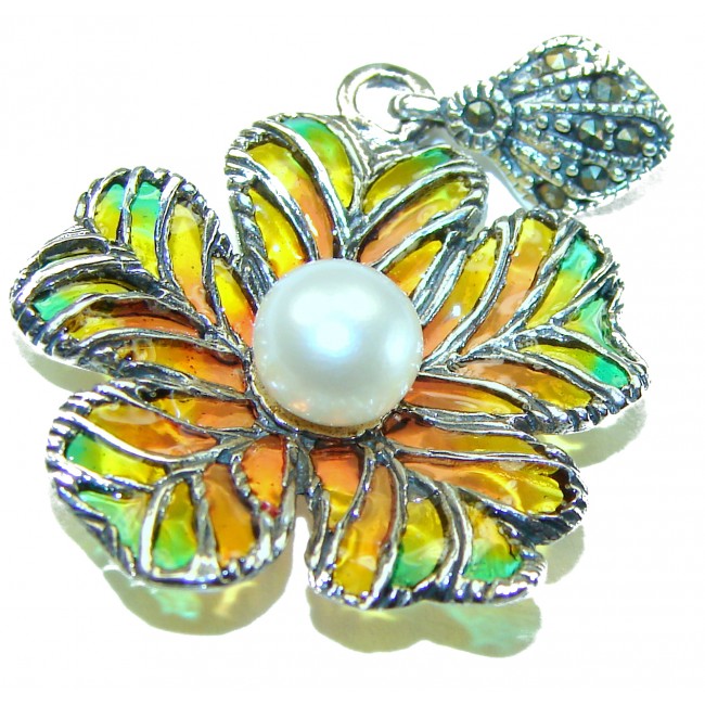 Masterpiece! Authentic Pearl Enamel .925 Sterling Silver handcrafted Pendant - photo 2