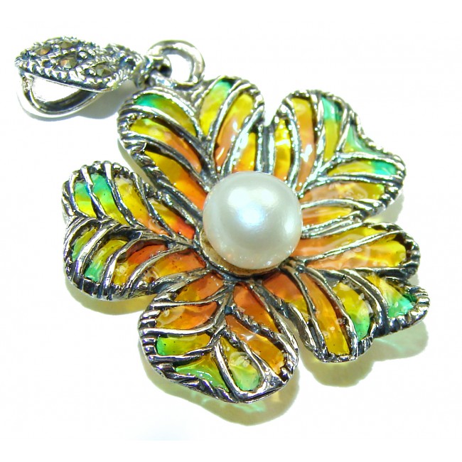 Masterpiece! Authentic Pearl Enamel .925 Sterling Silver handcrafted Pendant - photo 1