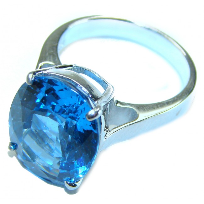 Blue Planet 10.5 carat Fancy oval cut Swiss Blue Topaz .925 Sterling Silver handmade Ring size 6 3/4