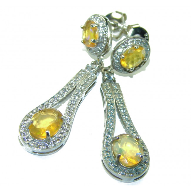 Oval cut 5.5 carat Yellow Sapphire .925 Sterling Silver handcrafted earrings - photo 2