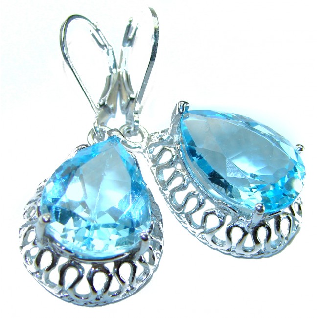 Seaside 14.5 carat Swiss Blue Topaz .925 Sterling Silver handmade Statement earrings - photo 4