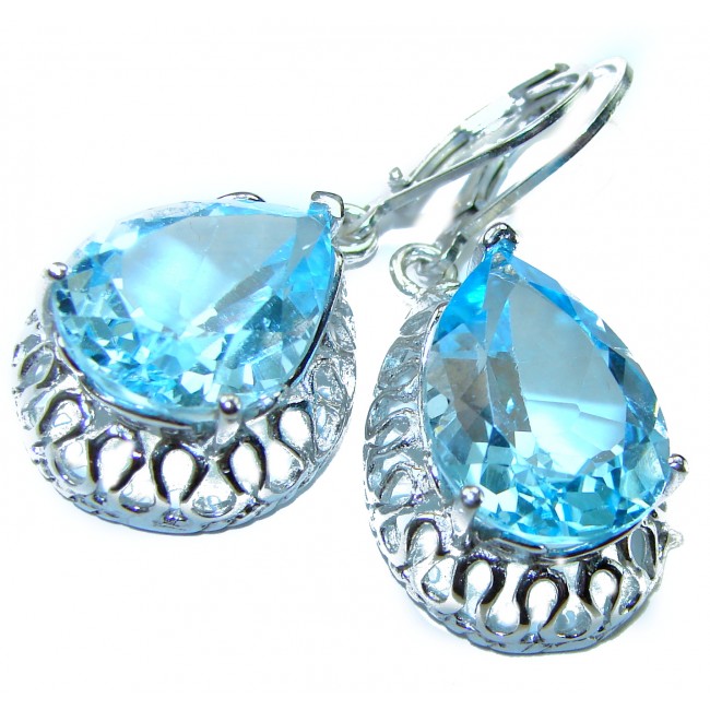 Seaside 14.5 carat Swiss Blue Topaz .925 Sterling Silver handmade Statement earrings - photo 3