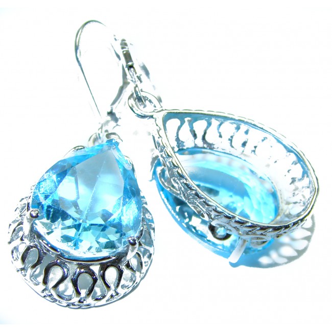 Seaside 14.5 carat Swiss Blue Topaz .925 Sterling Silver handmade Statement earrings - photo 2