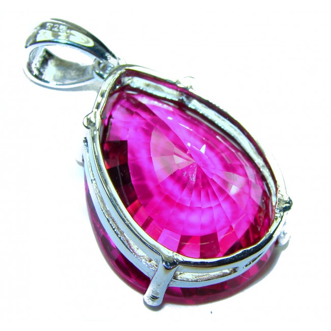 Radiate Luxury 32.5 carat pear cut Pink Sapphire .925 Sterling Silver handcrafted Pendant