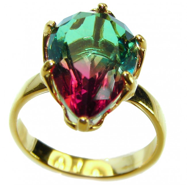 7.9 carat pear cut Brazilian Tourmaline 14K Gold over .925 Sterling Silver Perfectly handcrafted Ring s. 6