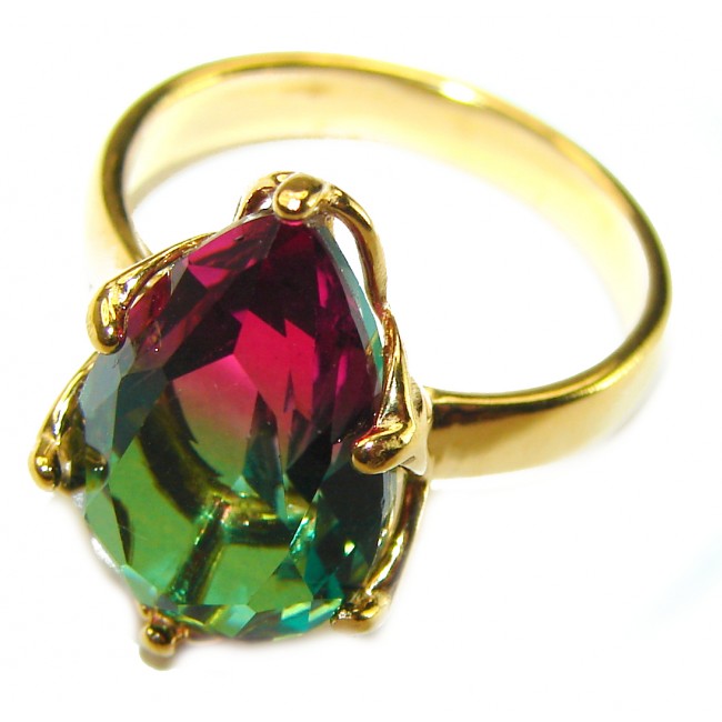 7.9 carat pear cut Brazilian Tourmaline 14K Gold over .925 Sterling Silver Perfectly handcrafted Ring s. 6