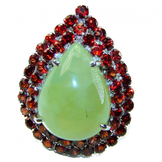 Outstanding LARGE 22.5 carat Natural Prehnite .925 Sterling Silver handmade ring s. 8