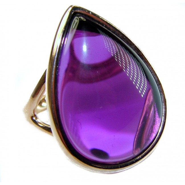 Purple Tear 22.2 carat Amethyst 14K Gold over .925 Sterling Silver Handcrafted Large Ring size 6 3/4