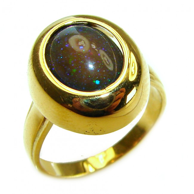 A Milky Way Genuine 3.9 carat Black Opal 18K Gold over .925 Sterling Silver handmade Ring size 8 3/4