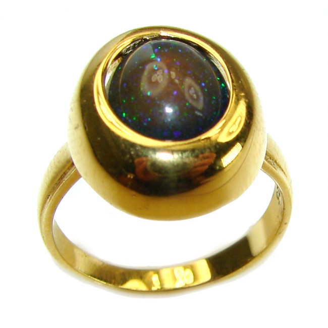 A Milky Way Genuine 3.9 carat Black Opal 18K Gold over .925 Sterling Silver handmade Ring size 8 3/4