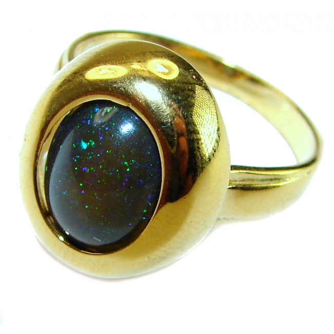 A Milky Way Genuine 3.9 carat Black Opal 18K Gold over .925 Sterling Silver handmade Ring size 8 3/4