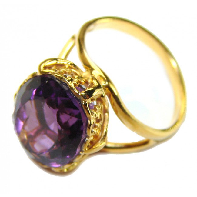 Dramatic design 8.8 carat AUTHENTIC Amethyst 14K ROSE Gold over .925 Sterling Silver Handcrafted Ring size 7 - photo 1