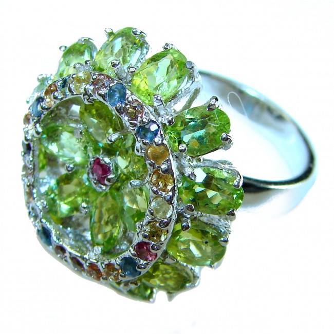 Bianca - Authentic 16.1 carat Peridot .925 Sterling Silver handmade Ring s. 8 1/2