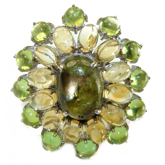 Bella Luna 32.5 CARAT Brazilian Green Tourmaline .925 Sterling Silver handcrafted ring size 8