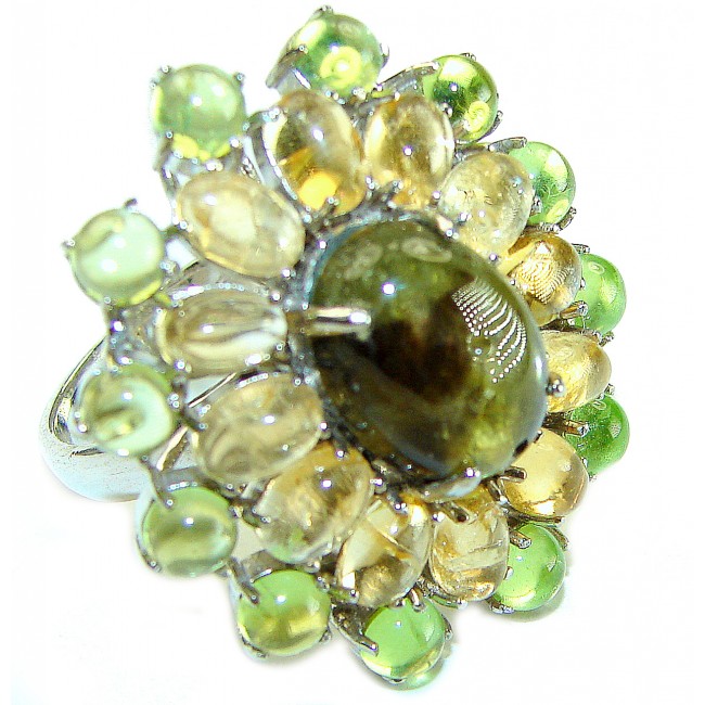 Bella Luna 32.5 CARAT Brazilian Green Tourmaline .925 Sterling Silver handcrafted ring size 8