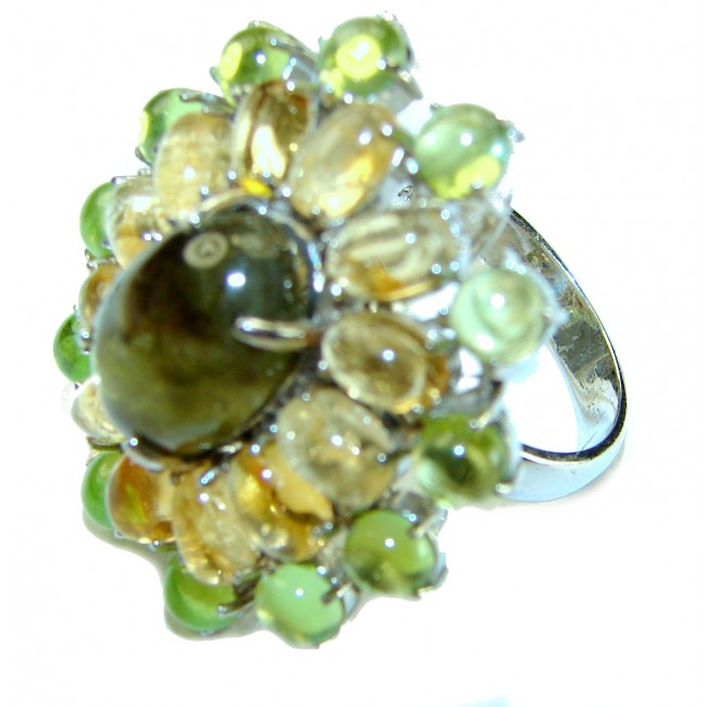 Bella Luna 32.5 CARAT Brazilian Green Tourmaline .925 Sterling Silver handcrafted ring size 8