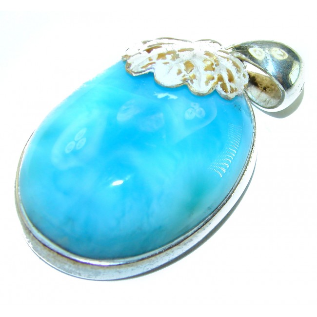 Natural Larimar from Dominican Republic .925 Sterling Silver handcrafted pendant - photo 3