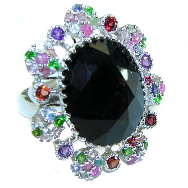 Roxanna - Huge 27.5 carat Black Onyx .925 Sterling Silver handcrafted ring; s. 7 1/4