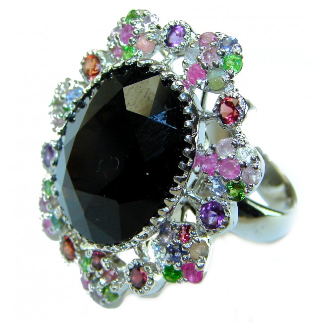 Roxanna - Huge 27.5 carat Black Onyx .925 Sterling Silver handcrafted ring; s. 7 1/4