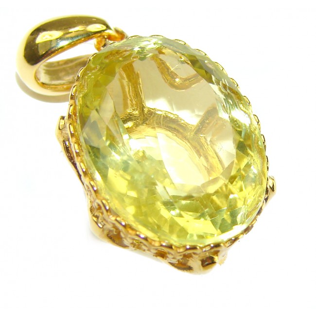 Oval cut 12.3 carat Lemon Quartz 18K Gold over .925 Sterling Silver handcrafted pendant - photo 3