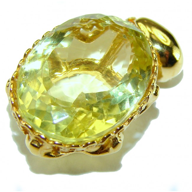 Oval cut 12.3 carat Lemon Quartz 18K Gold over .925 Sterling Silver handcrafted pendant - photo 2