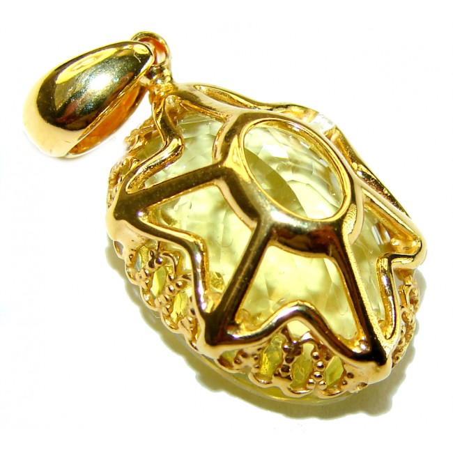 Oval cut 12.3 carat Lemon Quartz 18K Gold over .925 Sterling Silver handcrafted pendant - photo 1