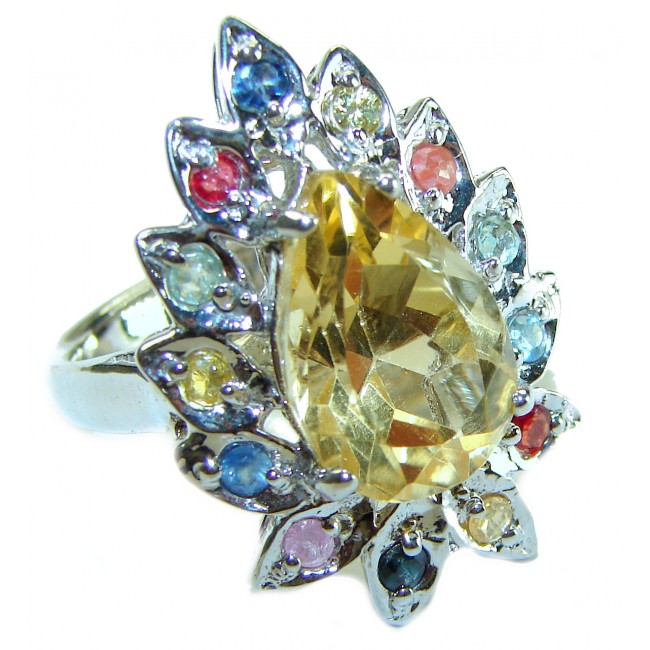 Golden Aura 18.5 carat Authentic Citrine from Madagascar .925 Sterling Silver handcrafted Statement ring size 7