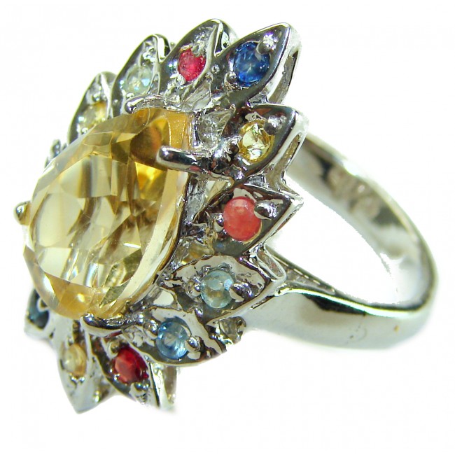 Golden Aura 18.5 carat Authentic Citrine from Madagascar .925 Sterling Silver handcrafted Statement ring size 7