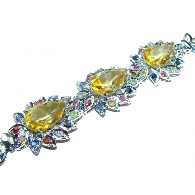 Golden Aura 145.5 carat Authentic Citrine from Madagascar .925 Sterling Silver handcrafted Statement Bracelet
