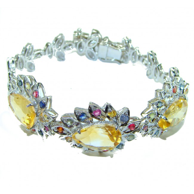 Golden Aura 145.5 carat Authentic Citrine from Madagascar .925 Sterling Silver handcrafted Statement Bracelet
